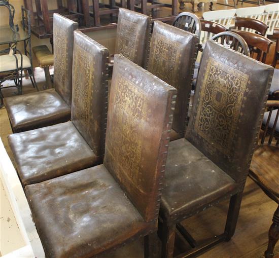 6 oak & leather chairs(-)